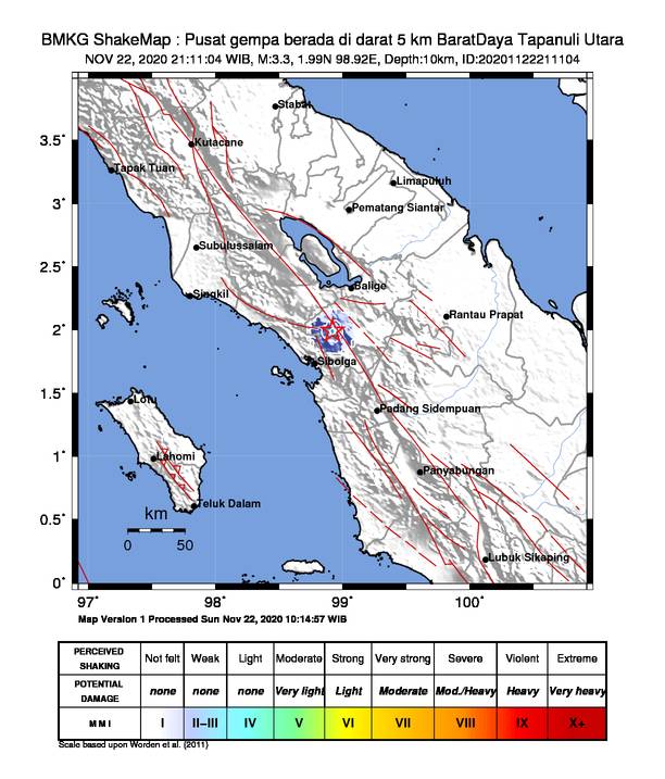 Gempa Bumi Magnitudo 3.3 Guncang Tarutung