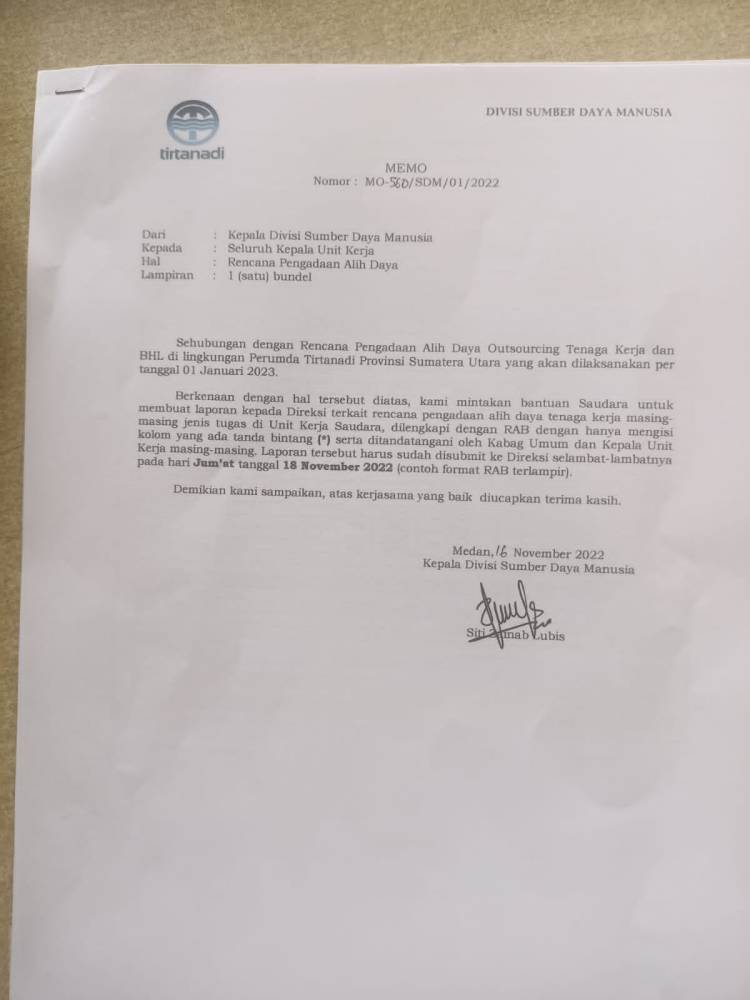 Ratusan Tenaga Kerja Perumda Tirtanadi Resah Berubah Menjadi Alih Daya