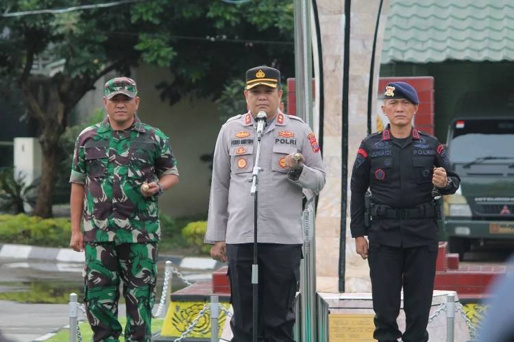 Perkuat Sinergitas, Danyon A Brimob Poldasu Hadiri Apel Gabungan TNI POLRI di Langkat