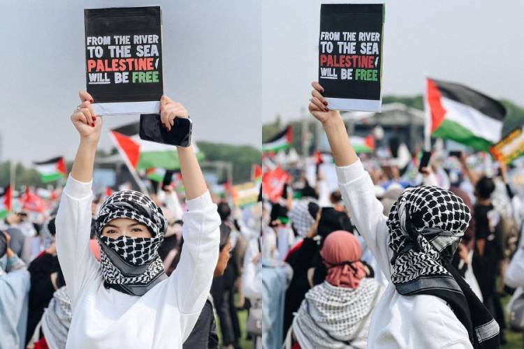 Pakai Keffiyeh Ikut Aksi Bela Palestina, Glenca Chysara Mirip Wanita Arab