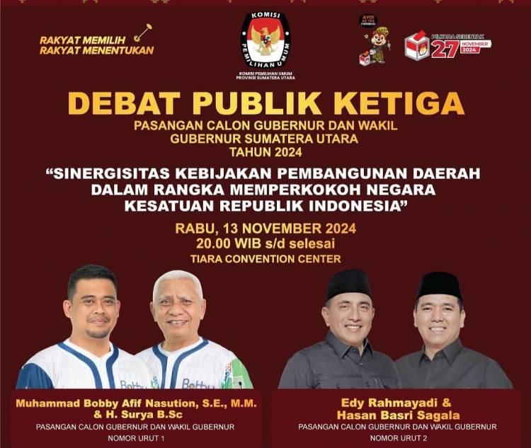 KPU Sumut  Gelar Debat Ketiga Cagubsu Tahun 2024
