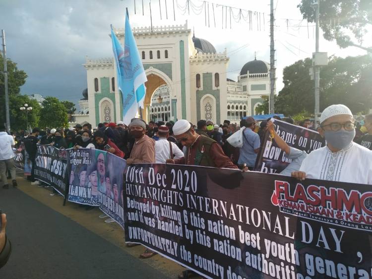 Aksi di Masjid Raya Al Mashun Ormas Islam Kecam Penembakan 6 Anggota FPI