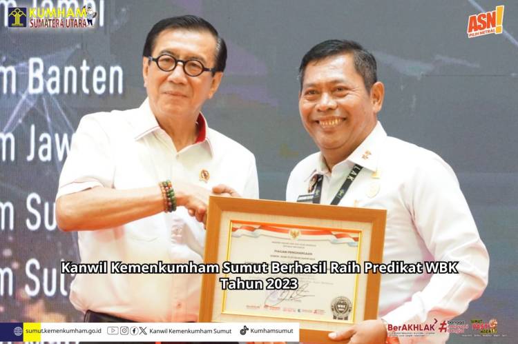 Kementrian Hukum dan HAM Sumut Raih Predikat WBK
