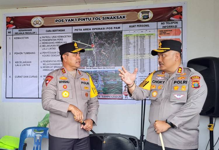 Kapolres Simalungun Dampingi Kapolda Sumut Tinjau Kesiapan Pos Pelayanan Nataru di Tol Sinaksak Simalungun