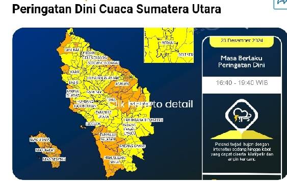 Waspada Potensi Hujan Intensitas Ringan Hingga Lebat, BMKG : Ini Daerahnya Di Sumatera Utara
