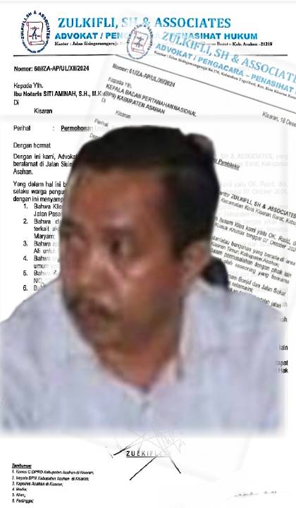 Kuasa Hukum Warga Pasar Kisaran Kirim Surat Ke BPN Asahan Dan Notaris Serta Instansi Terkait