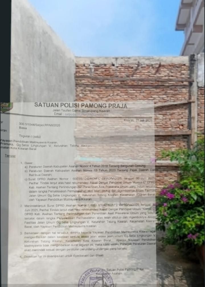 Warga Gang Setia Menanti Penegak Perda Asahan untuk Runtuhkan Tembok Pagar Yayasan