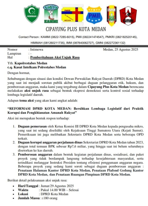 Cipayung Plus Demo DPRD Kota Medan, Ini Tuntutannya!!!
