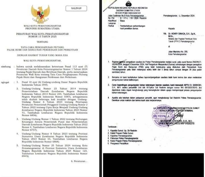 Respon Pengaduan Notaris DR Henry Sinaga Terkait PBB Kadaluwarsa, Wali Kota Pematangsiantar Terbitkan Perwa Nomor 15 Tahun 2025