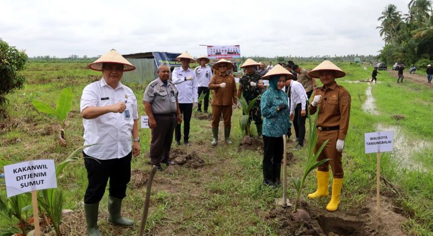 Bangun Ekosistem Ekonomi, Kanwil Ditjenim dan Pemkot Tanjungbalai Tanam Kelapa