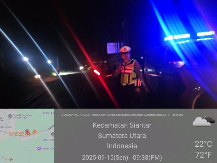 Sat Lantas Polres Simalungun Gelar Blue Light Patrol Demi Keamanan Malam Hari
