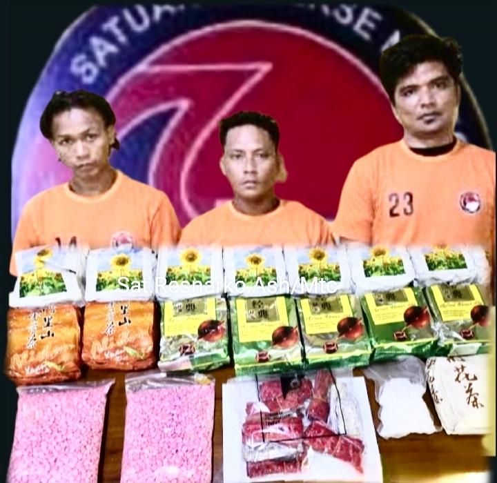 3 Kurir Narkotika Bawa  BB Puluhan Kg Sabu Dan Ribuan Pil Extasi