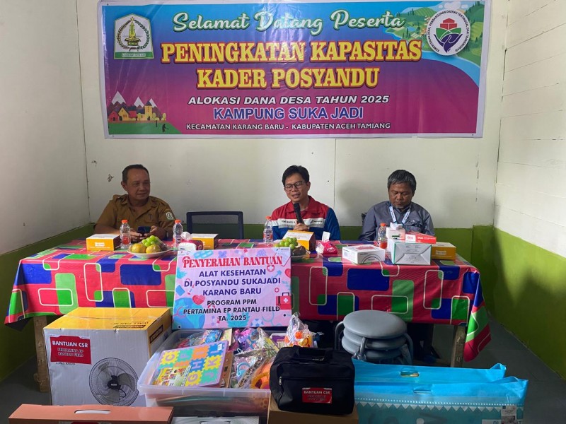 Pertamina EP Rantau Dukung Pencegahan Stunting Lewat Bantuan Alat Posyandu di Desa Sukajadi