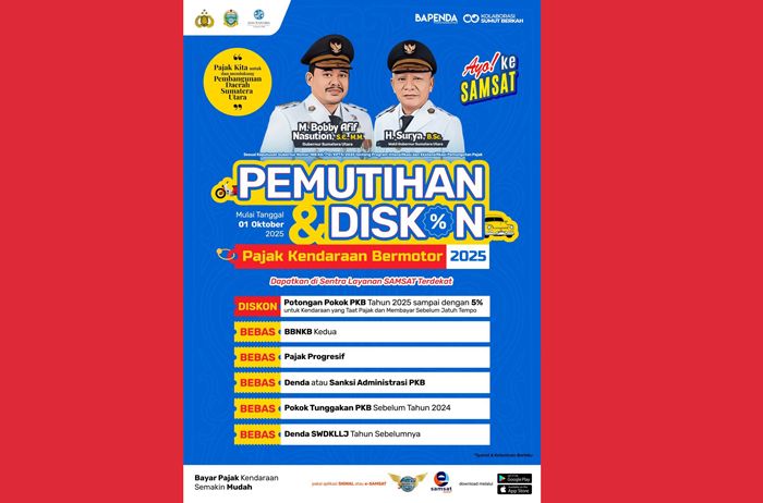 Bebas Denda, Diskon Hingga 5%: Pemutihan Pajak Kendaraan Bermotor Sumut Mulai 1 Oktober