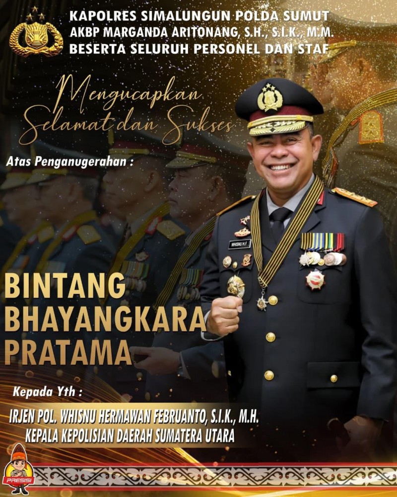 Kapolres Simalungun Beserta Seluruh Personel Ucapkan Selamat Atas Penganugerahan Bintang Bhayangkara Pratama kepada Kapolda Sumut