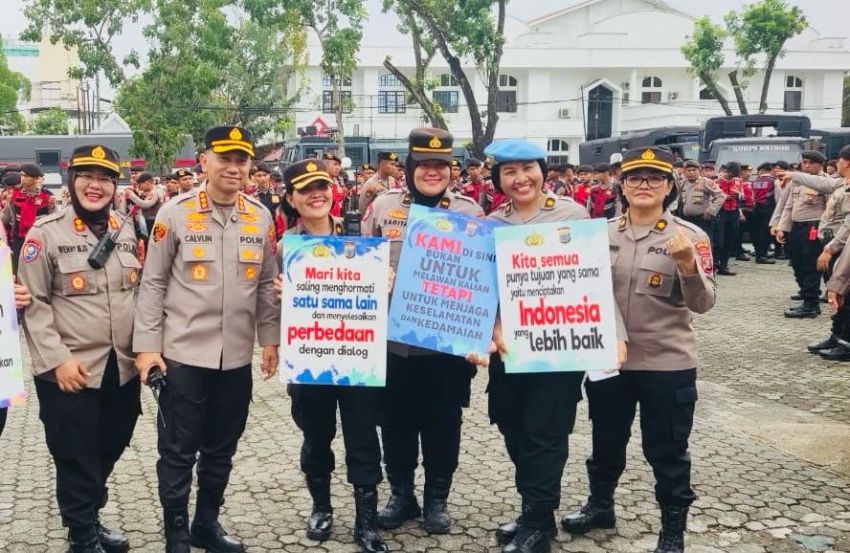 Polwan Polda Sumut Laksanakan Pengamanan Aksi Unjuk Rasa di Kantor Gubernur Sumut, Dengan Humanis