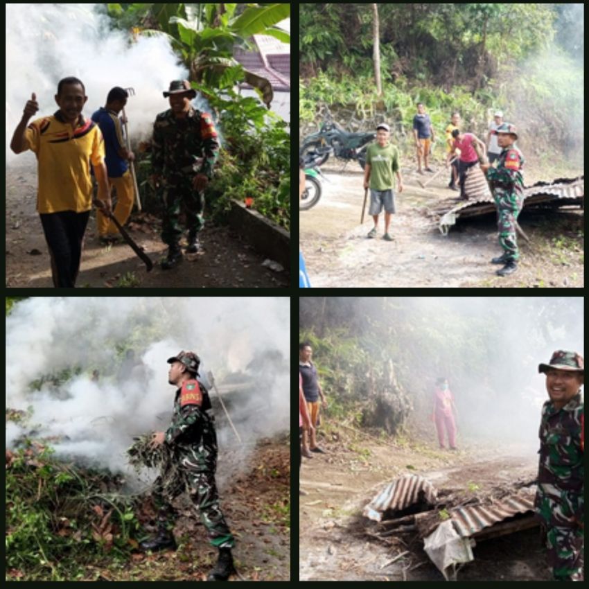 Babinsa Kampung Hilir Gandeng Warga Gotong Royong Bersihkan Jalan Menuju Makam