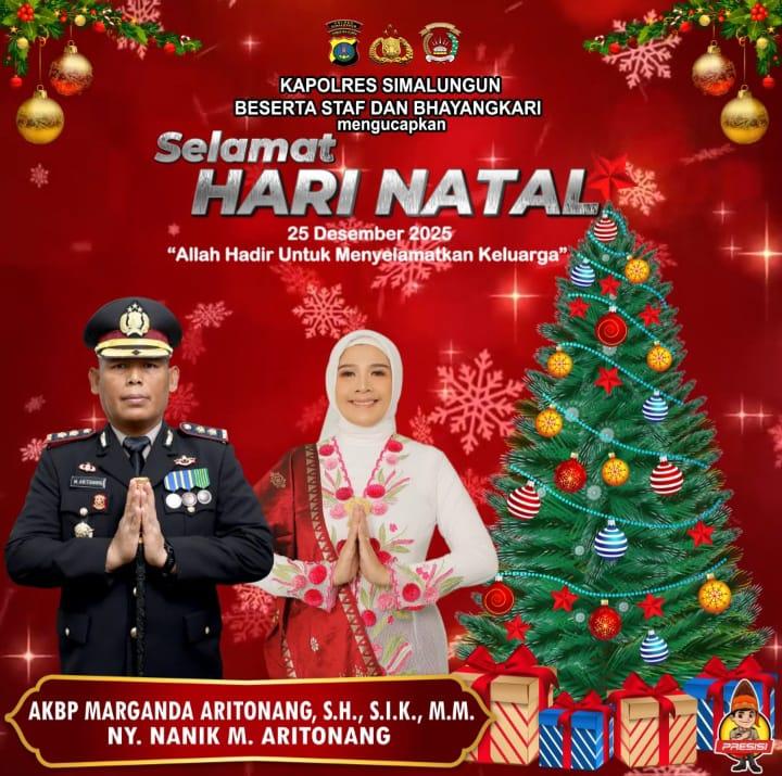Kapolres Simalungun dan Ketua Bhayangkari: "Selamat Natal 2025, Allah Hadir Untuk Menyelamatkan Keluarga"