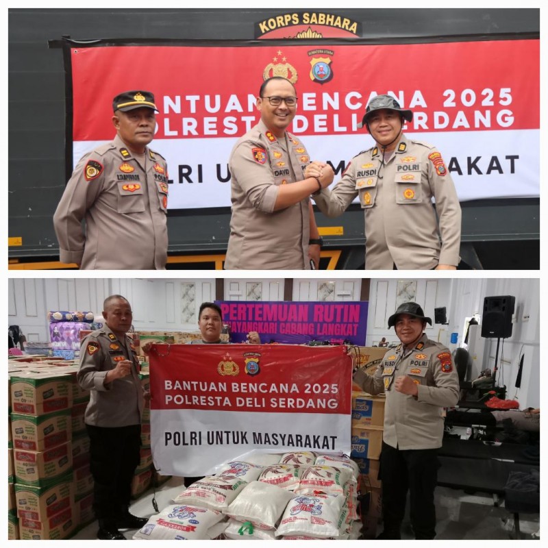 Polresta Deli Serdang Salurkan Bantuan Sosial untuk Korban Banjir di Wilayah Hukum Polres Langkat
