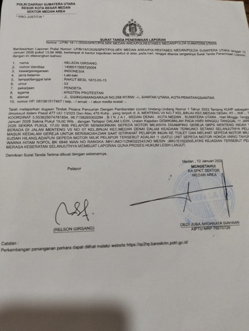 Maling Motor Sasar Gereja Dua Pendeta Jadi Korban