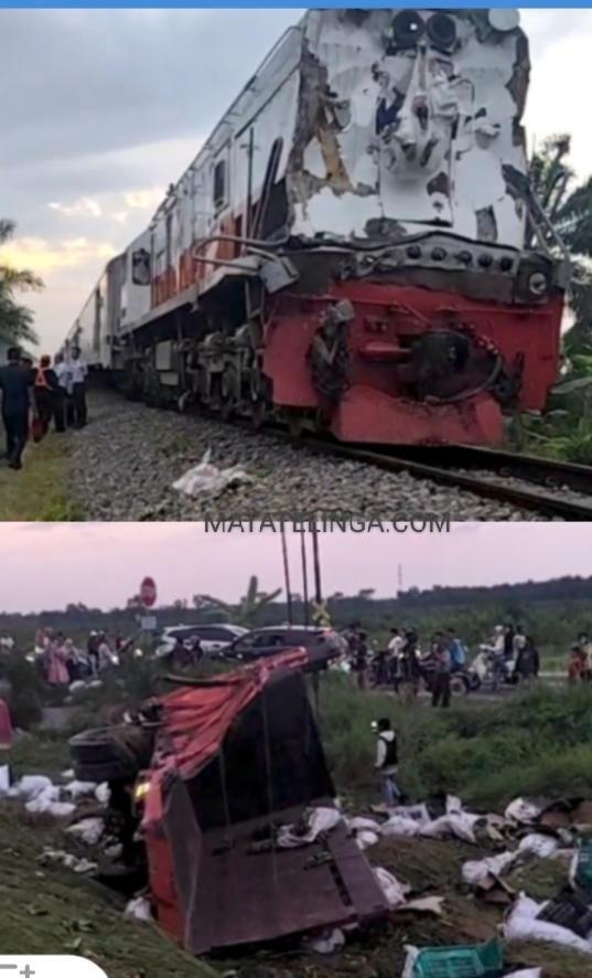 Kontra KA Putri Deli dengan Truck Colt Diesel Diperlintasan Kereta Api, Siapa Kuat...?