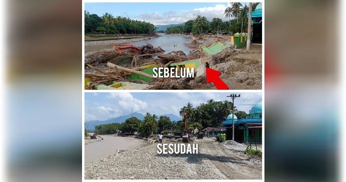 Dihantam Banjir Bandang Jalan Desa Kampung Mudik-Aek Dakka Barus Sudah Dapat Dilalui
