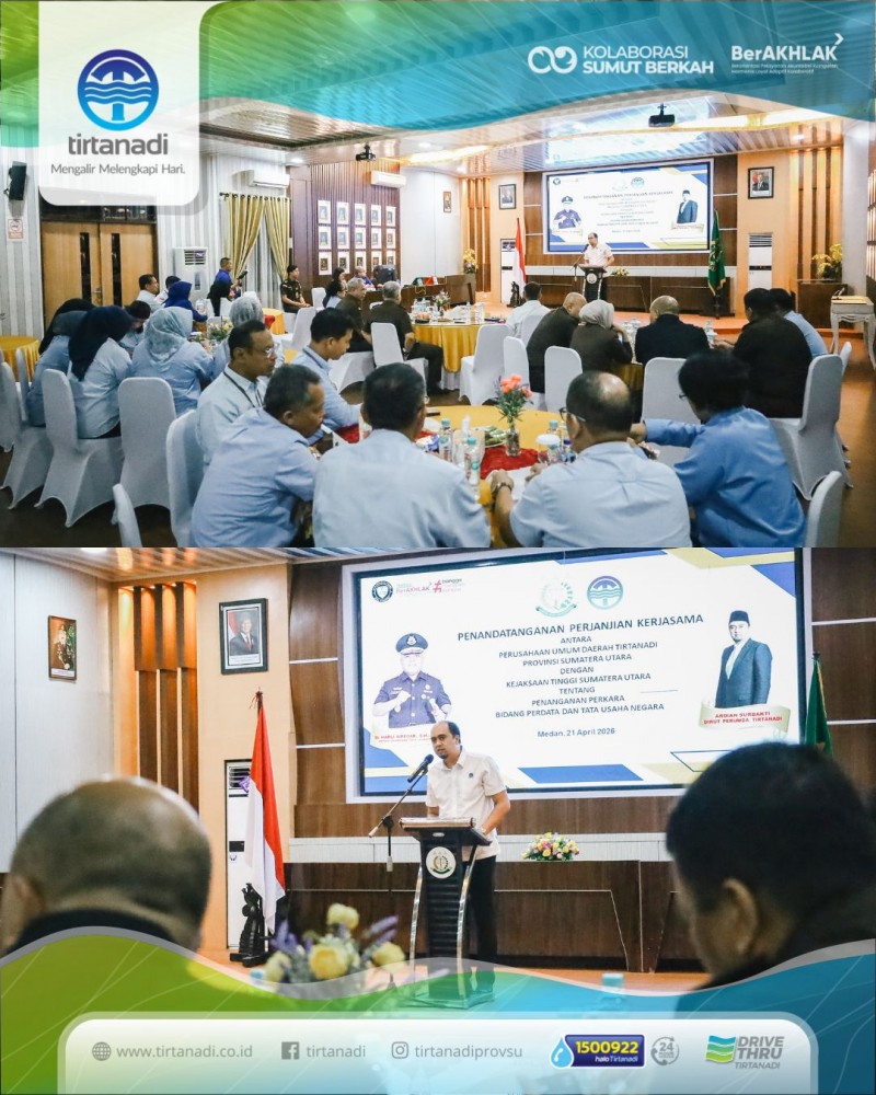 Dirut Perumda Tirtanadi Sumut Ardian Surbakti dan Kajatisu Harli  Siregar Teken MoU Penanganan Perkara DATUN