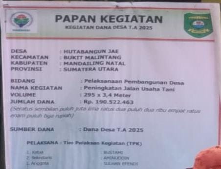 Kades Hutabangun Jae Tak Pernah Balas WhatsApp, Selisih Anggaran Rp55 Juta Proyek Jalan Desa Makin Disorot Publik