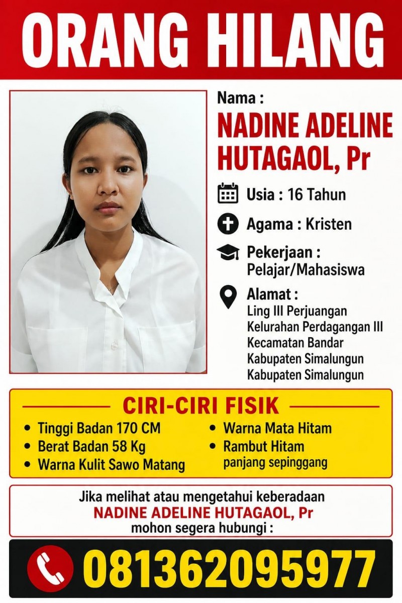 Polsek Bandar Huluan Terima Laporan Gadis 16 Tahun Hilang Sejak 2 Mei