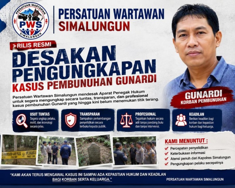 Persatuan Wartawan Simalungun Desak APH Tangkap Pelaku Kasus Pembunuhan Gunardi