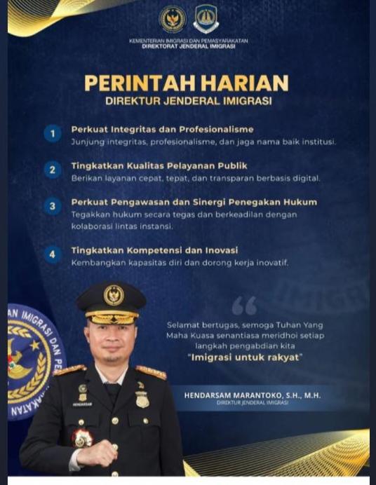 Dirjen Imigrasi Hendarsam Marantoko Rilis Perintah Harian: Fokus pada Integritas dan Digitalisasi Pelayanan