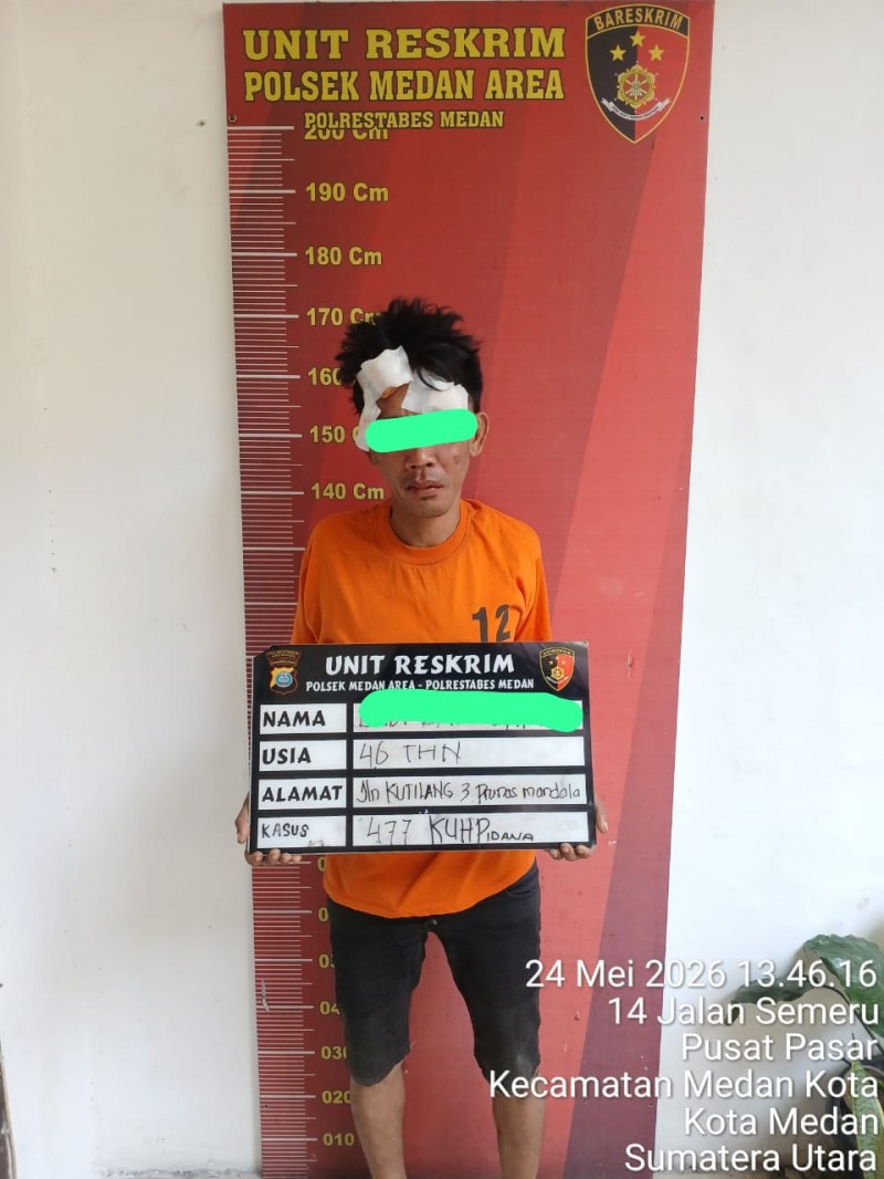 Dihajar Warga, Maling Motor Diamankan Polsek Medan Area