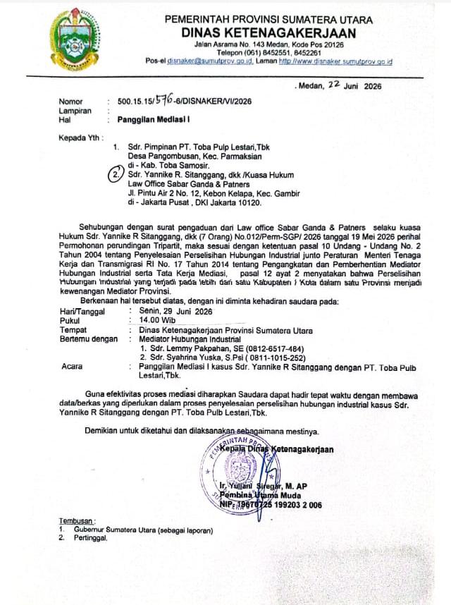 Kuasa Hukum Pekerja PT TPL Melakukan Pendampingan Tripartit di Disnaker SU Terkait PHK  Sepihak Perusahaan