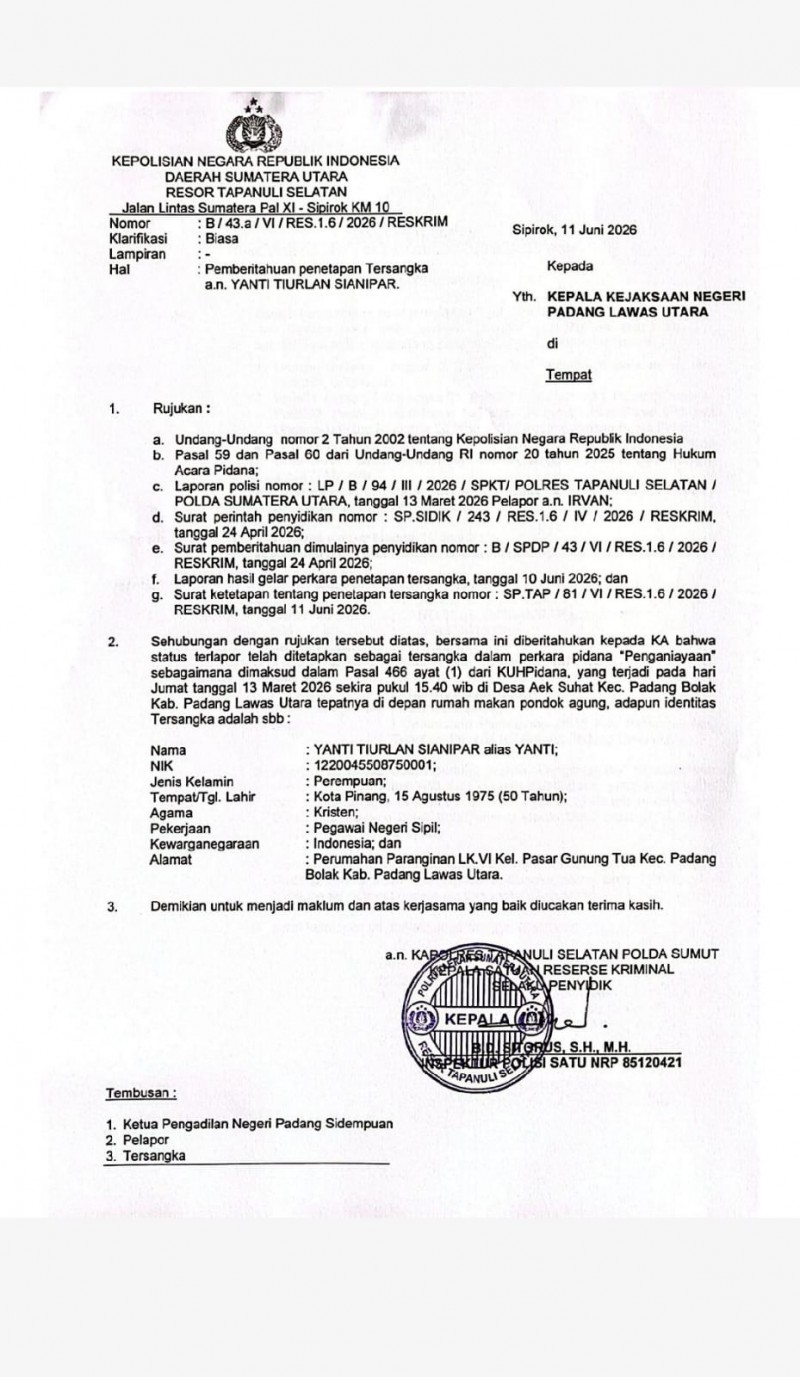 ASN Terduga Penganiaya Jurnalis tvOne di Tapsel Jadi Tersangka, Tidak Ditahan Karena Istri Perwira Polisi