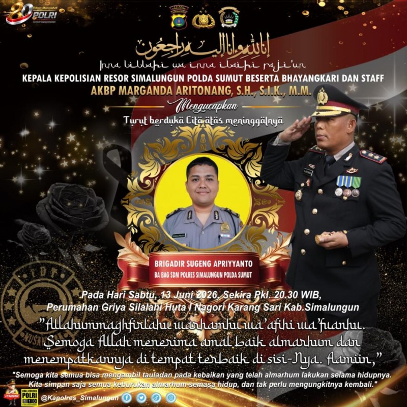 Polres Simalungun Berduka: Selamat Jalan Brigadir Sugeng Aprianto, Pengabdianmu Akan Selalu Dikenang