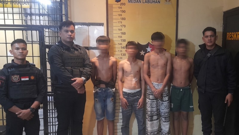 Respon Call Center 110, Tim Macan Polres Pelabuhan Belawan Amankan Empat Remaja Pelaku Tawuran