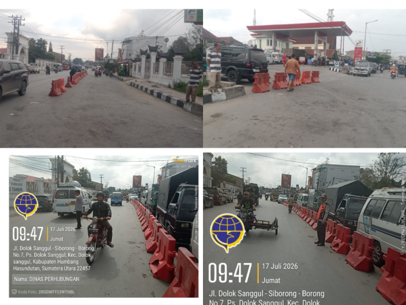 Langkah Tepat ! Dishub Humbahas Pasang Pembatas Jalan Sepanjang 30 Meter Atasi Kemacetan dan Antrian BBM