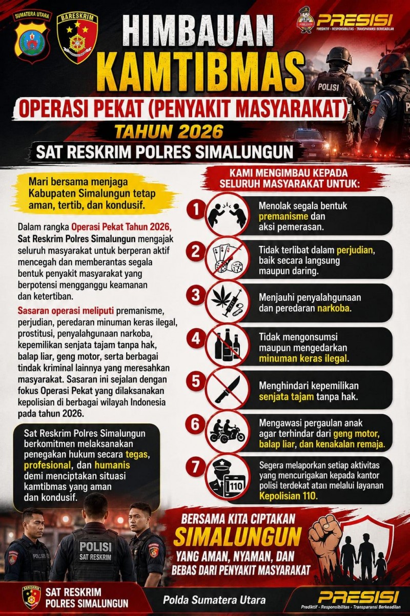 Reskrim Polres Simalungun Gencarkan Operasi Pekat 2026, Ajak Bersama Berantas Penyakit Masyarakat