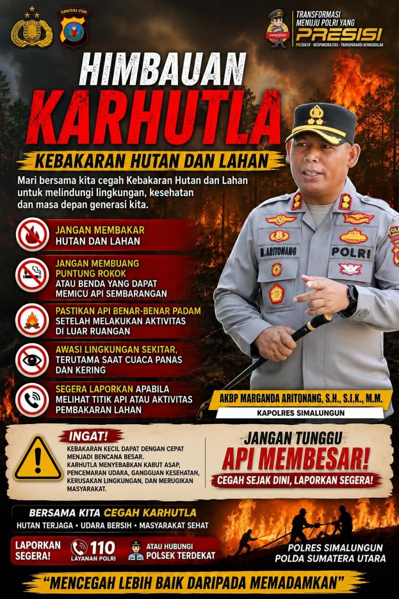 Antisipasi Kebakaran Hutan, Kapolres Simalungun Ingatkan Warga: Cegah Sejak Dini, Laporkan Segera 110