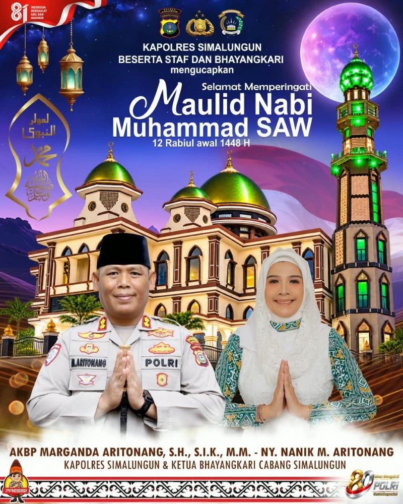 Teladani Akhlak Rasulullah, Kapolres Simalungun Sampaikan Ucapan Selamat Maulid Nabi Muhammad SAW