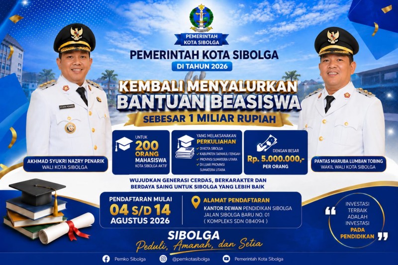 Pemkot Sibolga Kembali Gulirkan Beasiswa Rp1 Miliar Untuk Mahasiswa Berprestasi dari Keluarga Kurang Mampu
