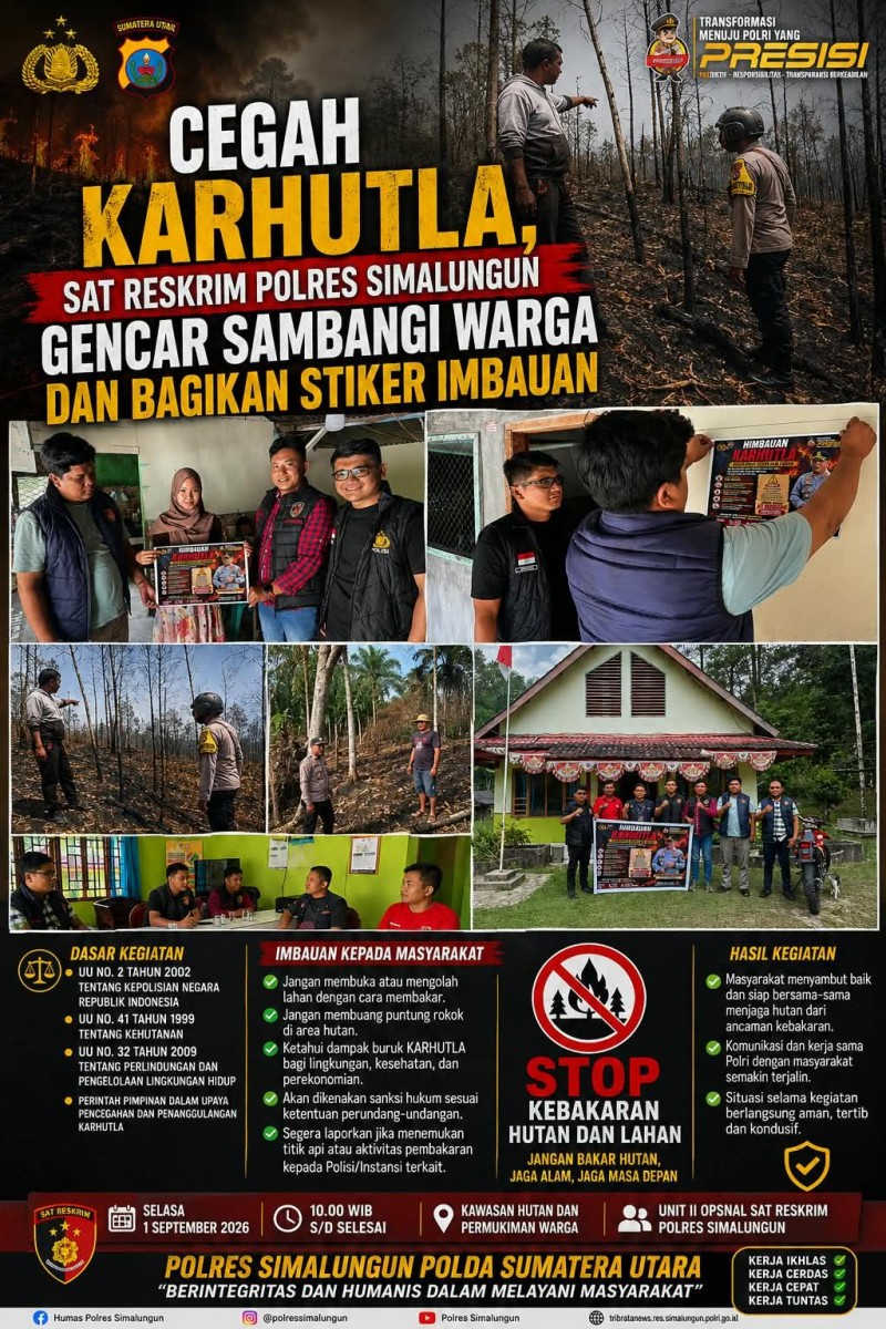 Cegah KARHUTLA, Sat Reskrim Polres Simalungun Gencar Sambangi Warga dan Bagikan Stiker Imbauan