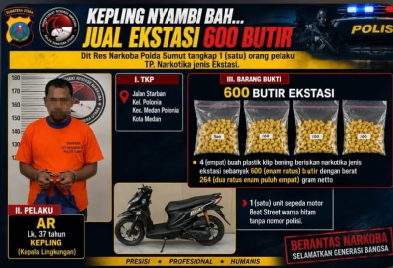 Nekat! Oknum Kepling di Medan Polonia Edarkan Ekstasi