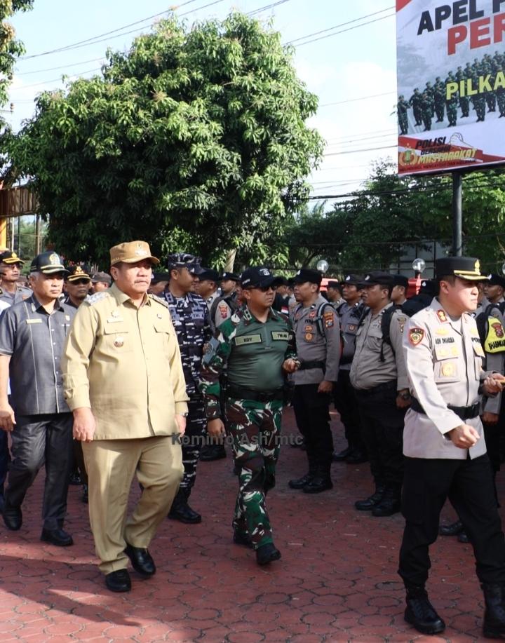Kapolres Didampingi Bupati,Dandim 0208/Asahan Serta Ketua DPRD Asahan ,Gelar Inspeksi Kesiapan Personil PAM TPS Pilkades Serentak 2026